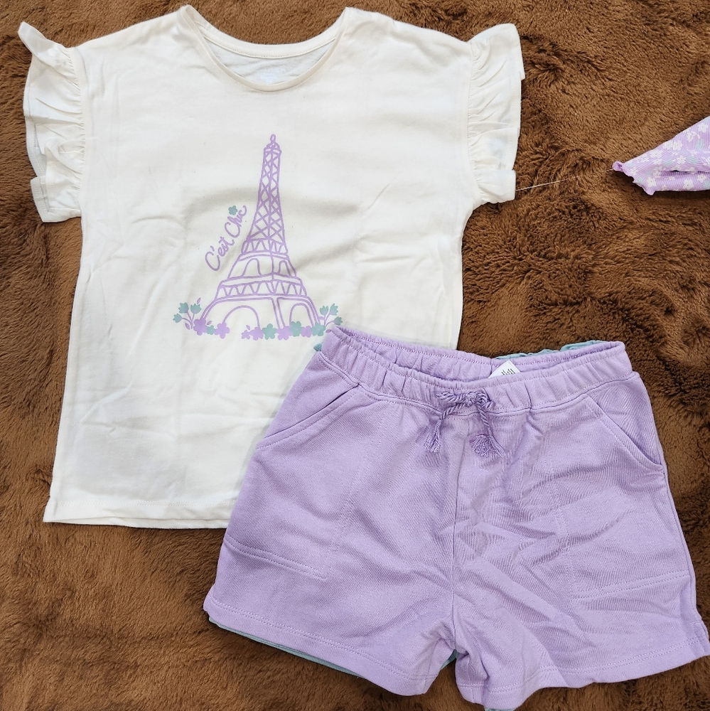 🆕️ Chic Eiffel Tower Kids Play Wear Set ( 12) - Cream and Lavender